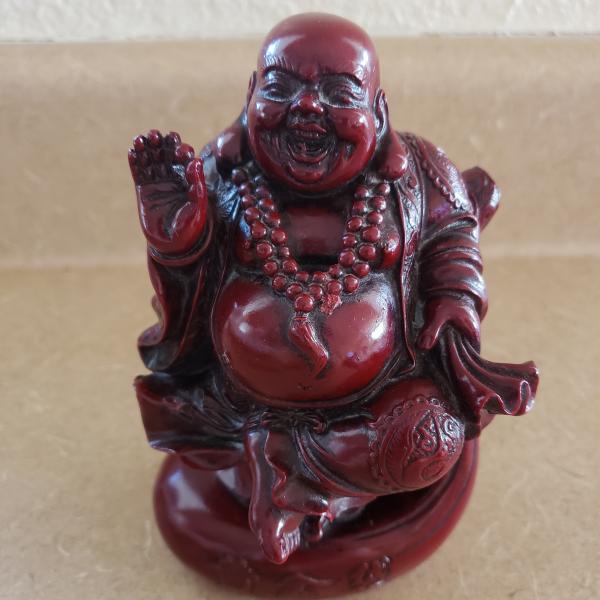 Photo of Vintage Chinese Red Resin Laughing Buddha Figurine 