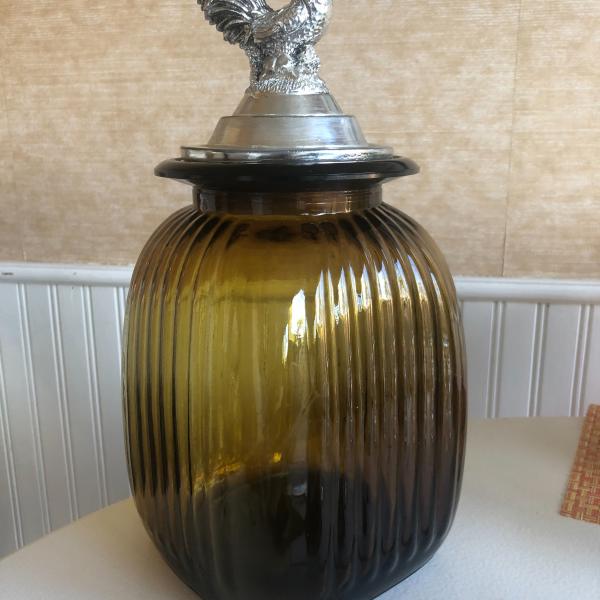 Photo of Decorative Topaz Color Jar with Rooster topped lid