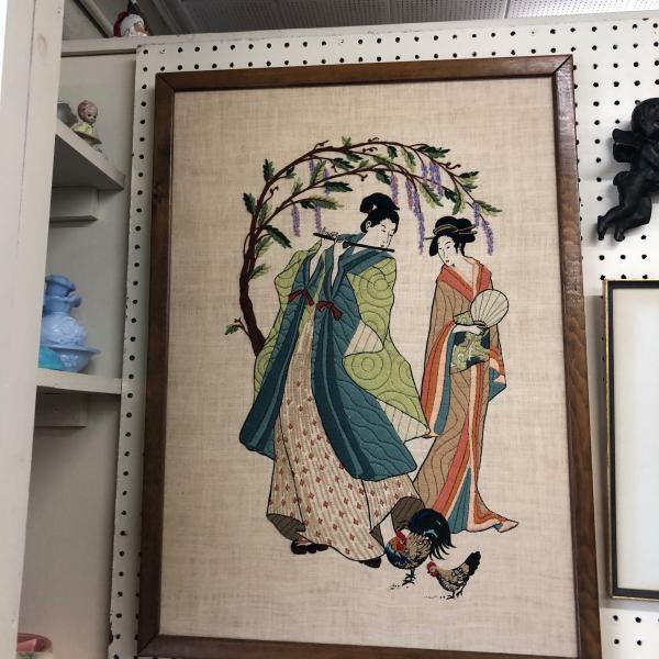 Photo of Mid-century framed Japanese embroidered art