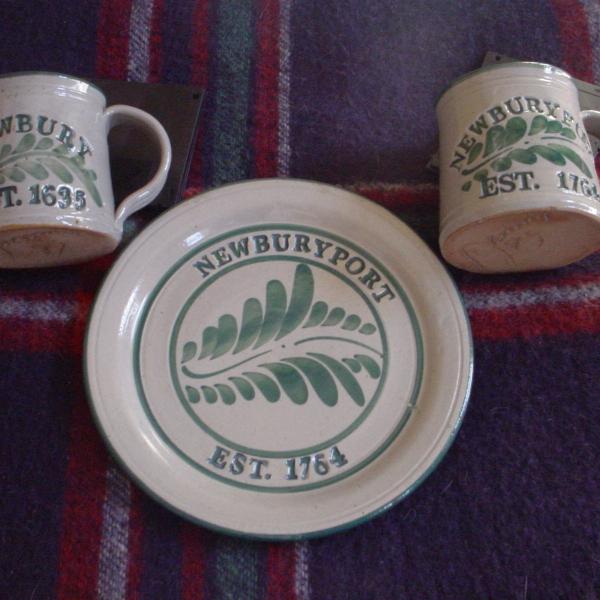 Photo of Newburyport & Newbury pottery cups and dish