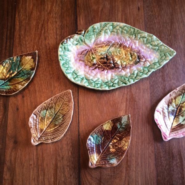 Photo of Set of 5 Antique Majolica Begonia Leaf Dishes