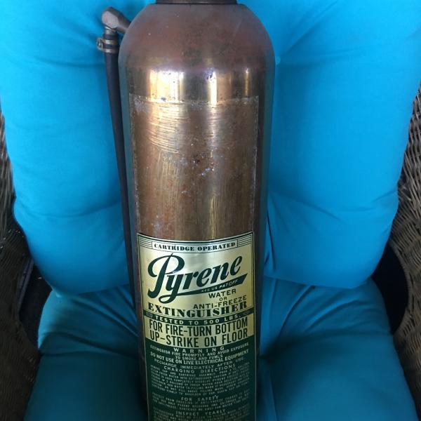 Photo of Vintage Copper & Brass Pyrene Water or Anti-Freeze Fire Extinguisher 