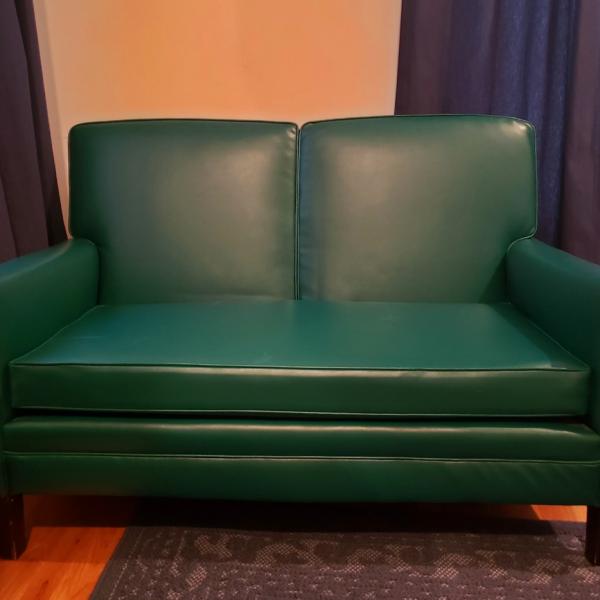 Photo of Faux leather loveseat sofa