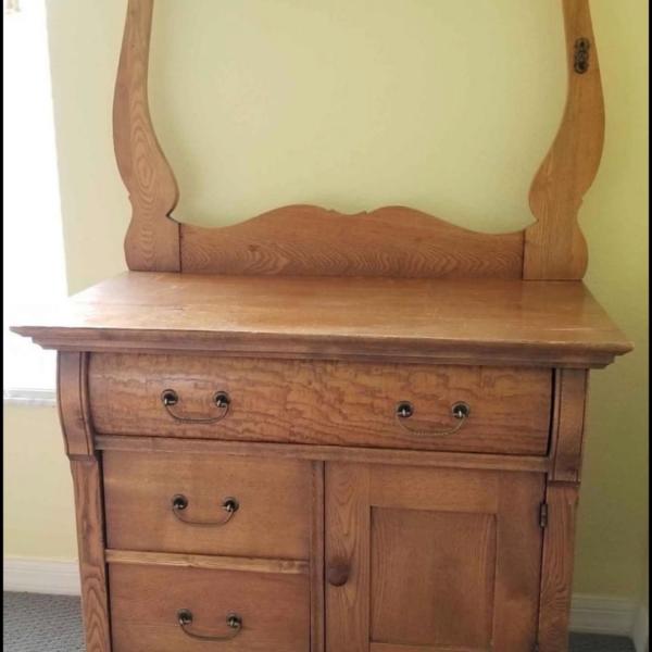 Photo of Antique Oak Commode-Dry Sink  w/rack 