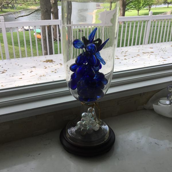 Photo of Vintage Antique Vase Filled with Glass Cobalt Blue Grapes
