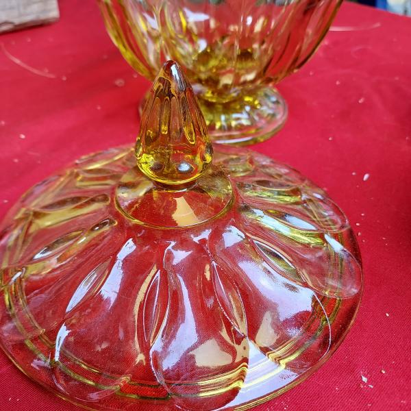 Photo of Antique amber glass 2 piece candy or serving dish