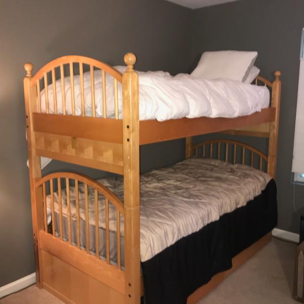 Photo of Stanly twin beds.  Stackable as bunks