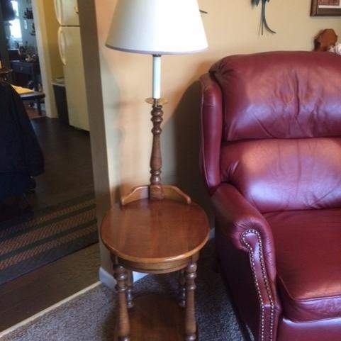 Photo of Wood Accent/End Table with attached Swing Arm Lamp
