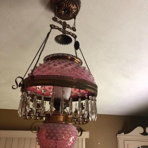 Photo of Victorian Cranberry Library Chandelier 
