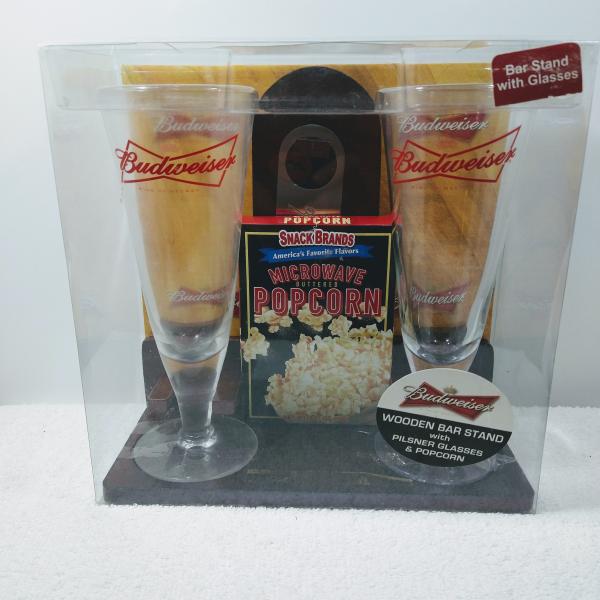 Photo of Budweiser Wooden Bar Stand w/2 Glasses *NEW*
