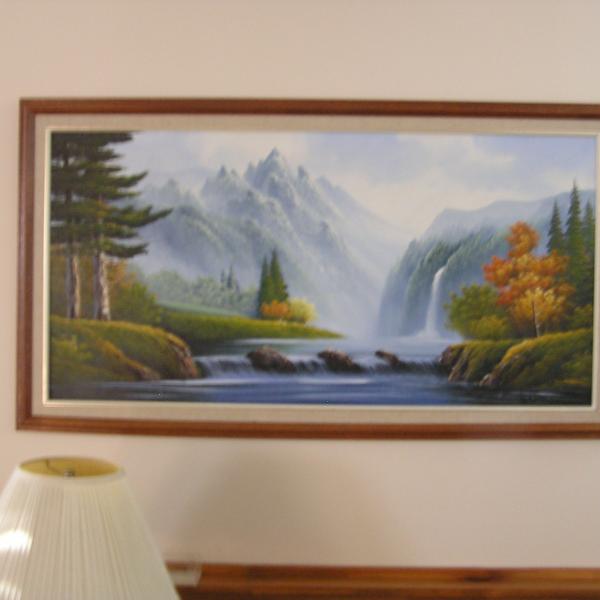 Photo of Vintage Painting Signed in Wood Frames Blue Water Fall , Etc