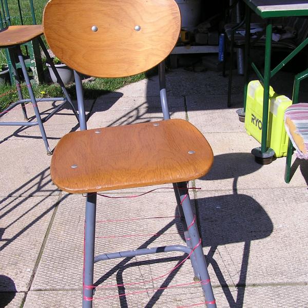 Photo of Step Stool Wooden Seat/Back Chairs with Metal Legs 