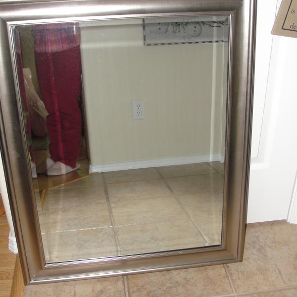 Photo of LOVELY WALL MIRROR (WITH HANGING ATTACHMENT) IN BRUSHED NICKEL FRAME