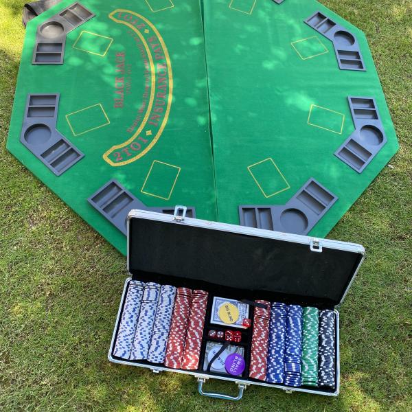 Photo of Poker/Black Jack Table Top & Dealer Chips