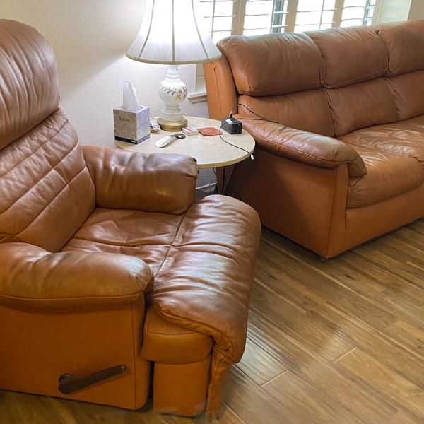 Photo of 2 Leather couches with recliner