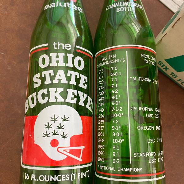 Photo of 1970s  Ohio State 7up bottles w/carton