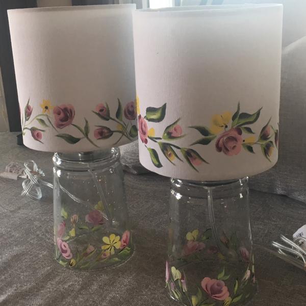 Photo of 2 Hand painted dresser lamps