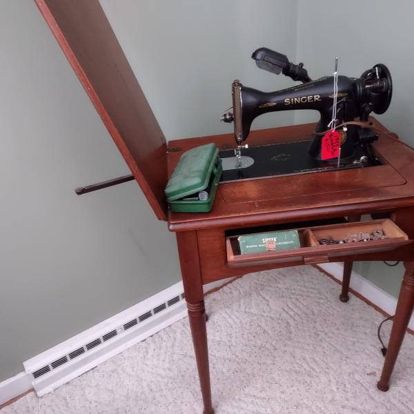 Photo of Singer Sewing Machine & Cherry Cabinet!