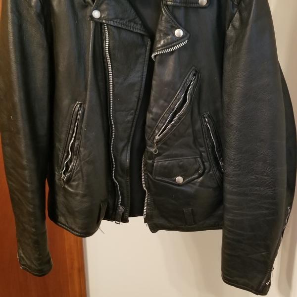 Photo of Men's Small Leather Motorcycle Jacket with Riding Gloves