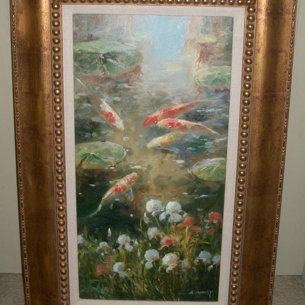 Photo of Koi Fish, Original Oil Painting on Canvas, by B. Harvey. 