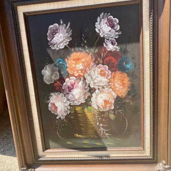 Photo of Beautifully Framed Flower Oil Painting on Canvas
