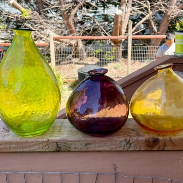 Photo of Set of 3 Vintage Blown Glass Vases