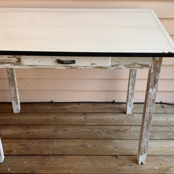 Photo of Vintage White  Enamel Top Table