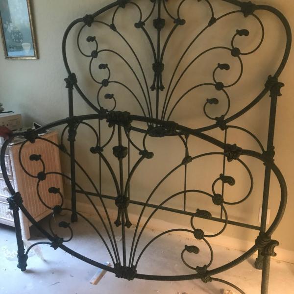Photo of ORNATE BRONZE PATINA HEADBOARD AND FOOT BOARD AND MATTRESS FRAME