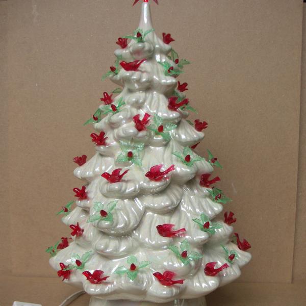 Photo of 15" WHITE PEARLIZED CERAMIC CHRISTMAS TREE 