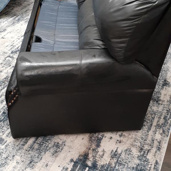 Photo of Black leather queen bed couch with side recliner $300