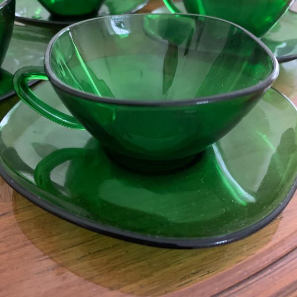 Photo of ‘Vereco’ emerald green cups/saucers from France