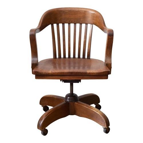 Photo of Vintage Sikes Swivel/Adjustable Oak Banker's Chair C.1940