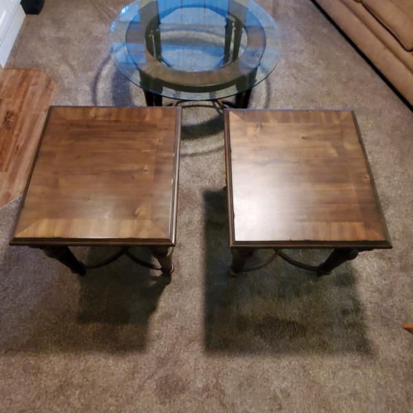 Photo of Broyhill (solid walnut) Glass Coffee Table and 2 End Tables - 501-270-0682