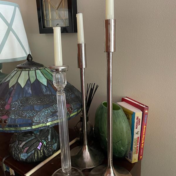Photo of Silver candle sticks-2; crystal & silver candlestick-1