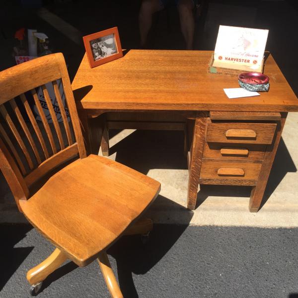Photo of Antique Child's Oak Desk & Swivel Chair