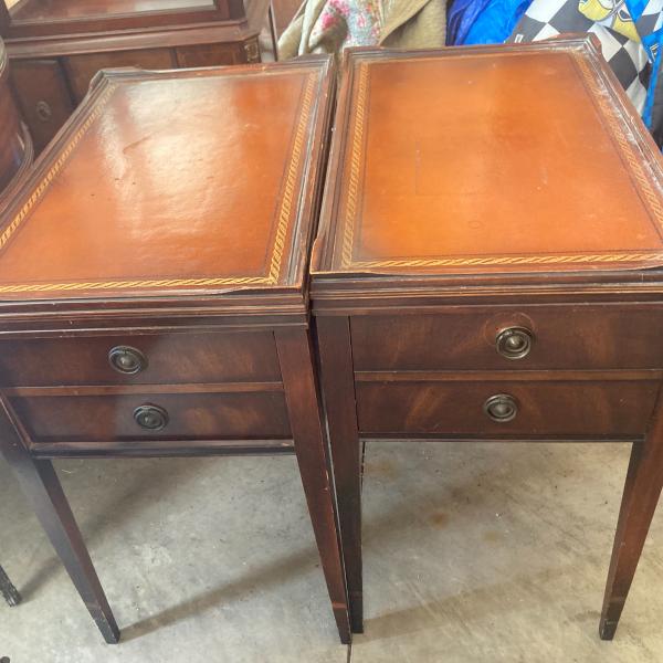Photo of Mahogany End Tables - Inlaid Top - Set Of 2