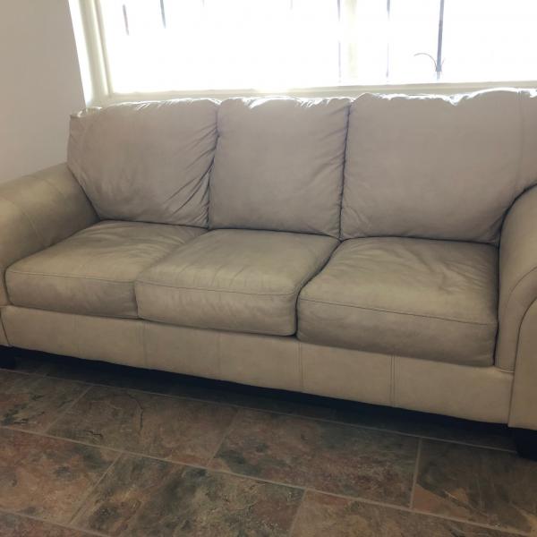 Photo of white leather couch