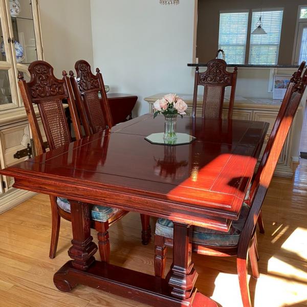 Photo of Vintage Wood Dining Set w/ China Cabinet/Breakfront 