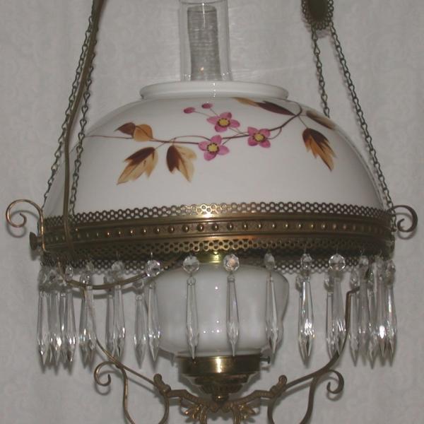 Photo of ANTIQUE Milk Glass Swag "Gone with the Wind" Hurricane Chandelier