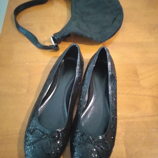 Photo of Black Glitter Shoes - size 9 and Matching Bag