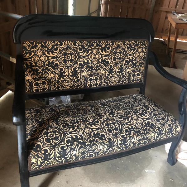 Photo of Black Vintage Straw Seat Loveseat Bench