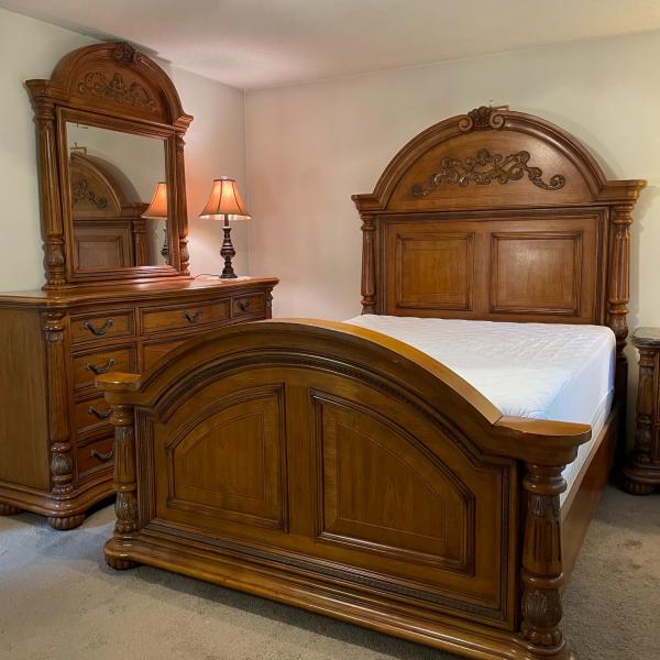 Photo of Bedroom set, 2 dressers with one mirror and bed frame with nightstand