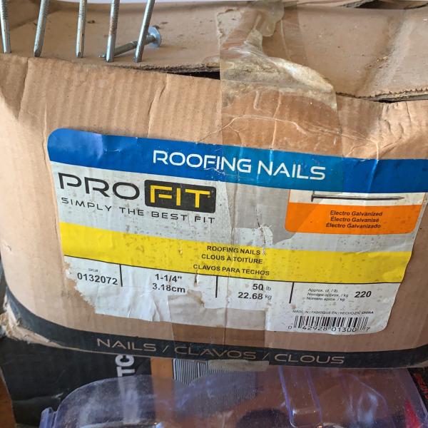 Photo of 50lb box of roofing nails