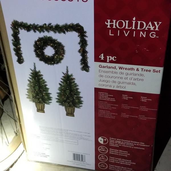Photo of Pre Lit Christmas 2 potted trees wreath and garland