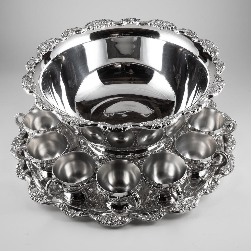 Photo 4 of  Lancaster Rose Silverplate Punch Bowl, Tray and 12 cups
