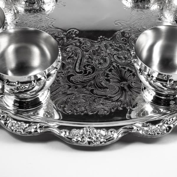 Photo of  Lancaster Rose Silverplate Punch Bowl, Tray and 12 cups