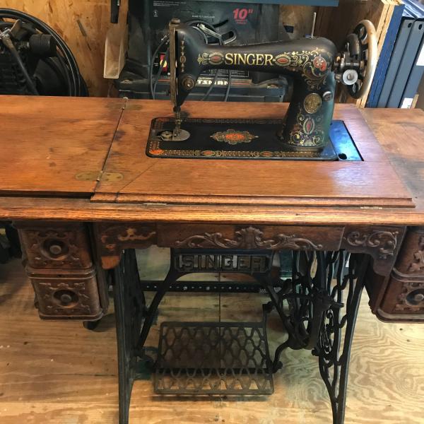 Photo of Vintage Singer Treadle Sewing Machine in Cabinet 
