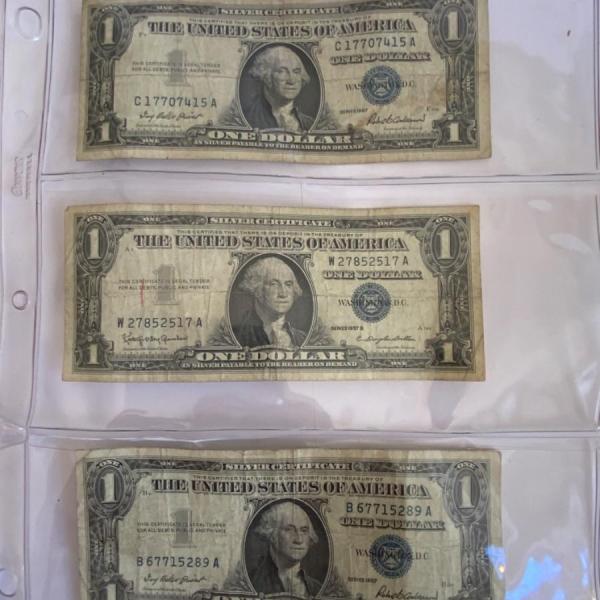 Photo of 3x 1957 US Single Dollar Bills