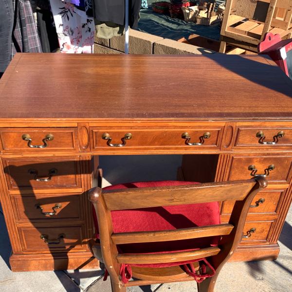 Photo of Antique desk w/glass top and chair
