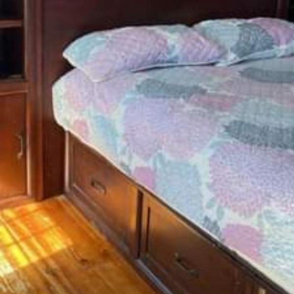 Photo of Queen Size Platform Storage Bed with Bookcase Headboard 